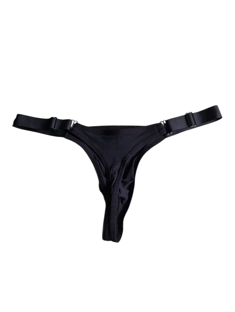 New Men's Black Strappy Thong Bikini Bottom Suze L - Picture 2 of 4